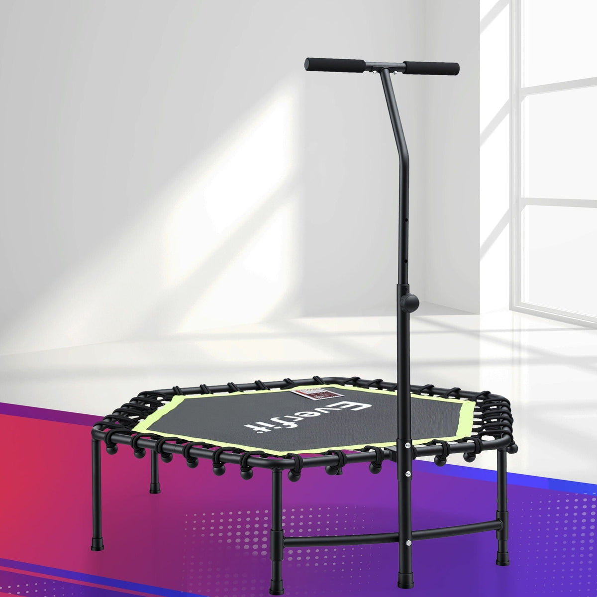 Everfit 48inch Hexagon Fitness Trampoline Rebounder Adjustable Handrail Green - SportZone.co.nz