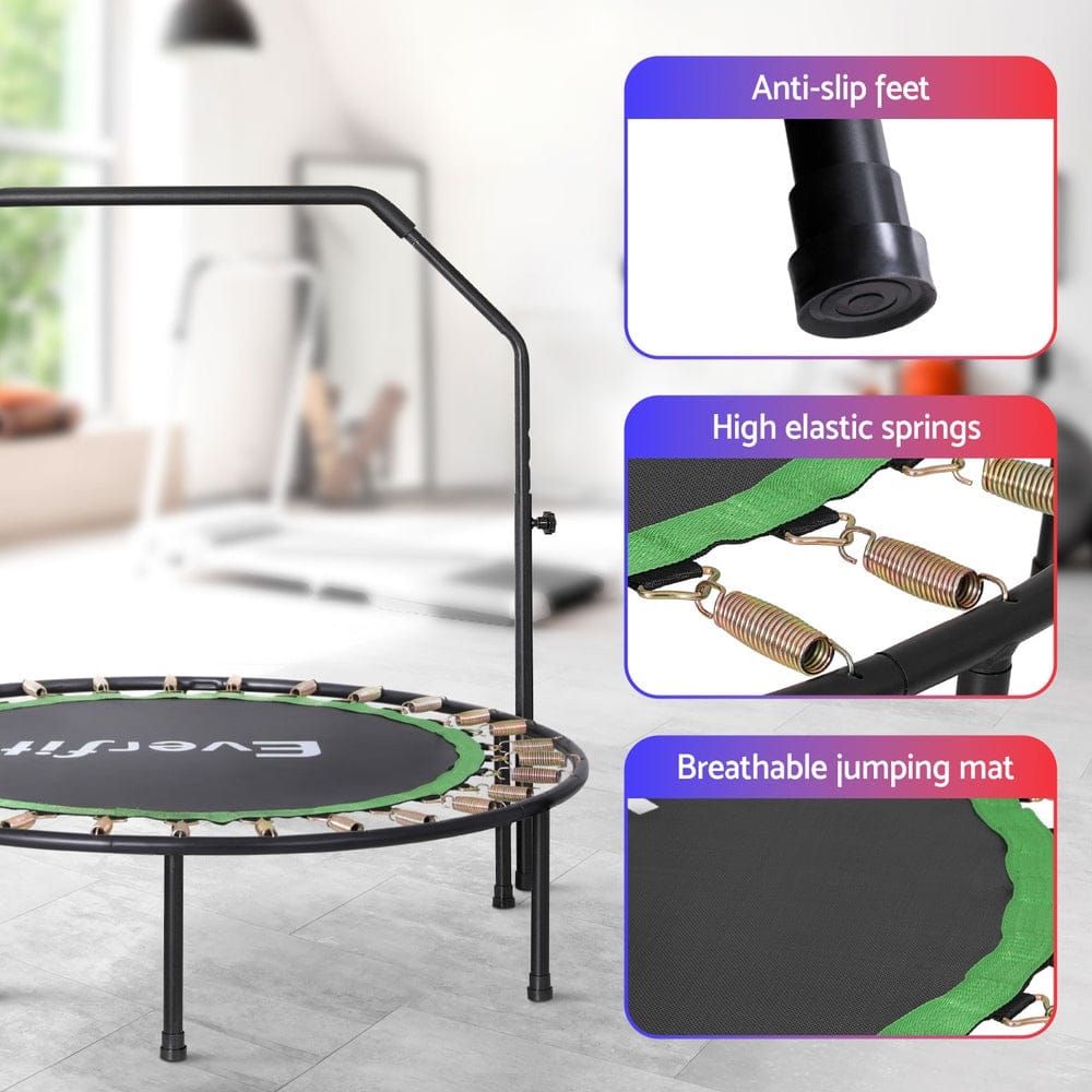 Everfit 48inch Round Fitness Trampoline Rebounder Adjustable Handrail Green - SportZone.co.nz