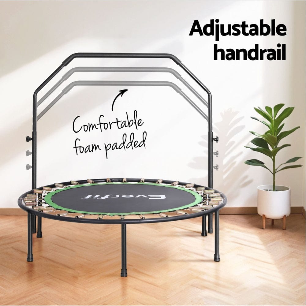 Everfit 48inch Round Fitness Trampoline Rebounder Adjustable Handrail Green - SportZone.co.nz