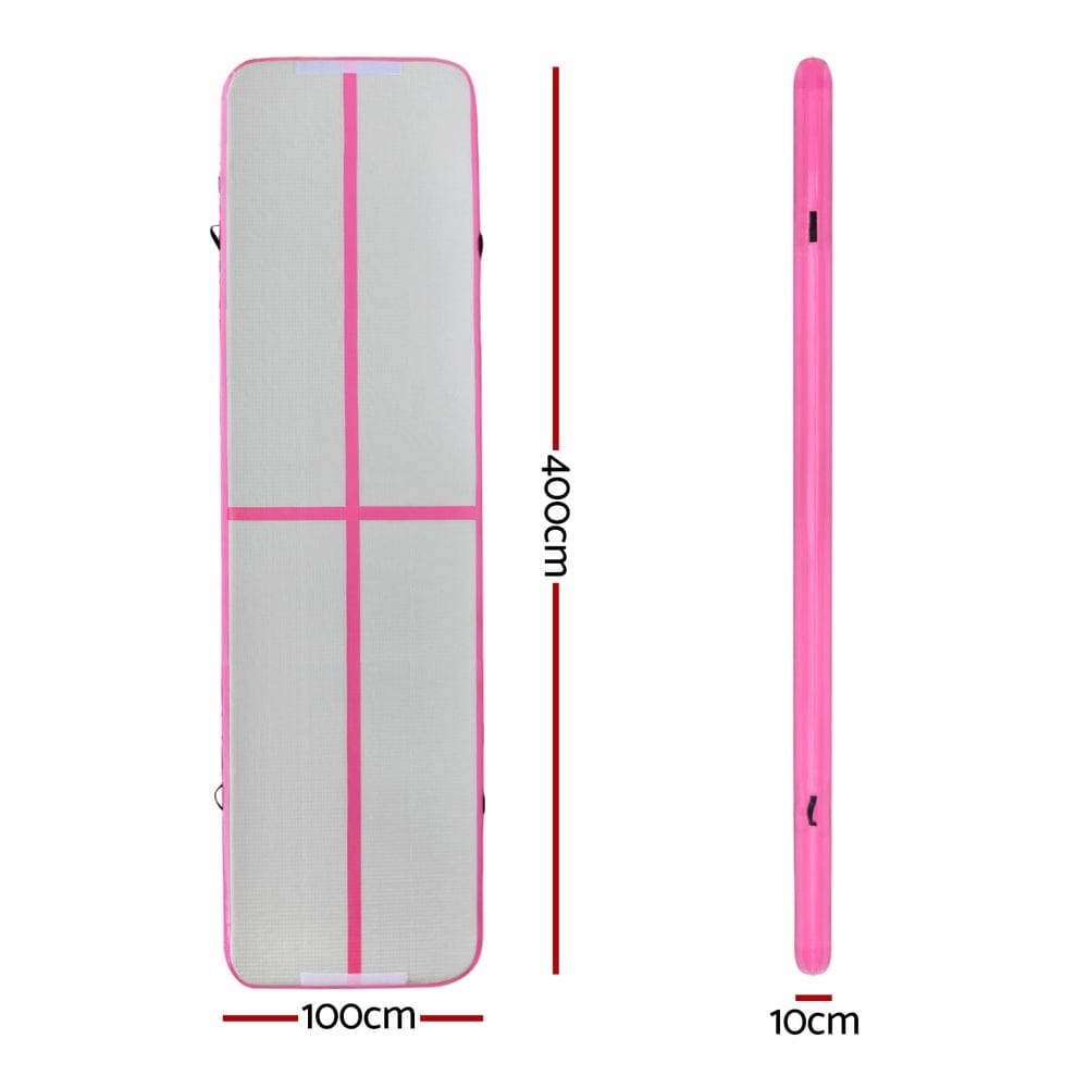 Everfit 4M Air Track Gymnastics Tumbling Exercise Cheerleading Mat Inflatable Pink - SportZone.co.nz