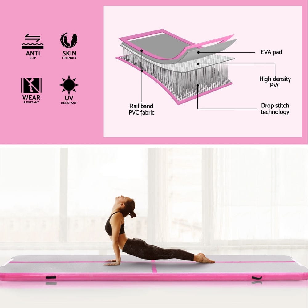 Everfit 4M Air Track Gymnastics Tumbling Exercise Cheerleading Mat Inflatable Pink - SportZone.co.nz