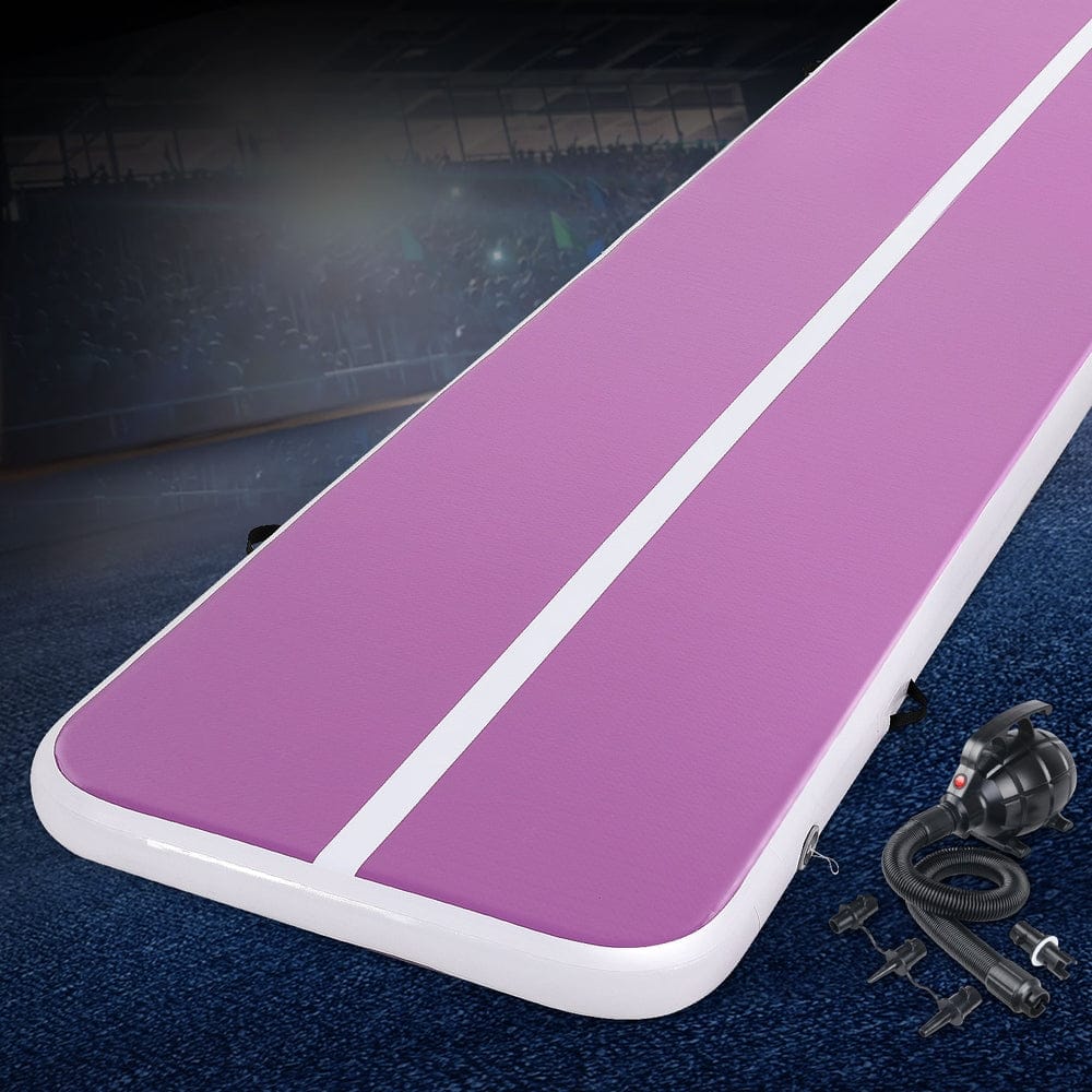 Everfit 4M Air Track Gymnastics Tumbling Exercise Yoga Mat W/ Pump Inflatable Purple - SportZone.co.nz