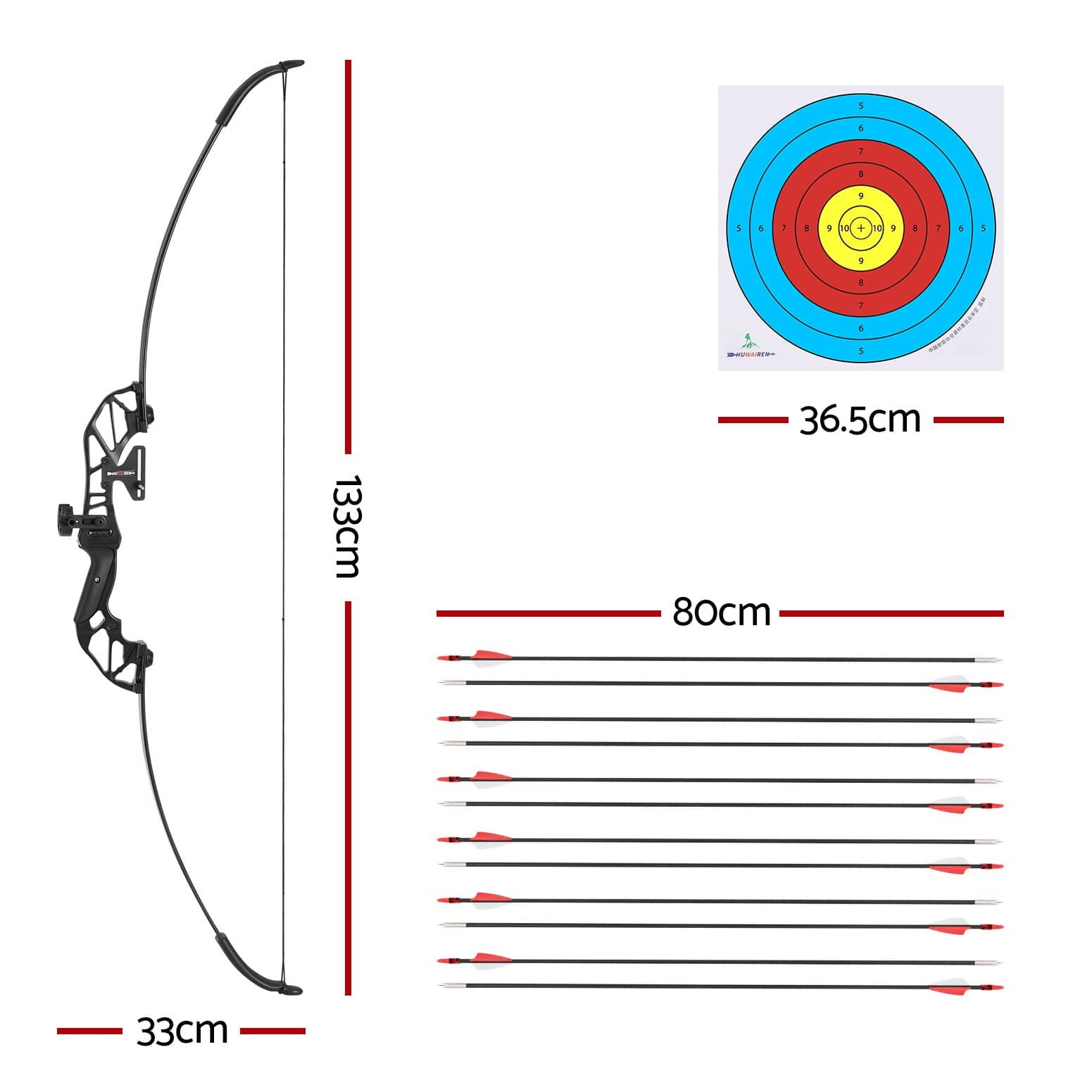 Everfit 55lbs Bow Arrow Set Recurve Takedown Archery Hunting for Beginner Red - SportZone.co.nz