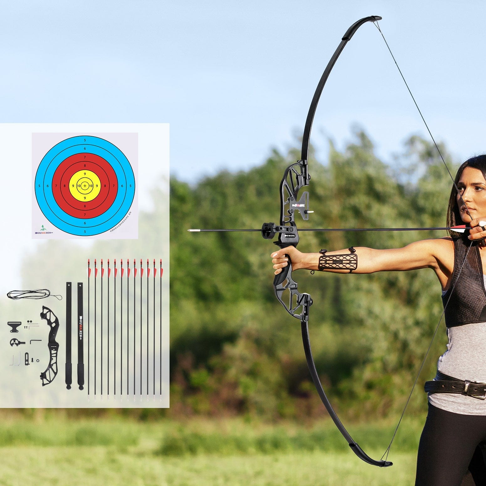 Everfit 55lbs Bow Arrow Set Recurve Takedown Archery Hunting for Beginner Red - SportZone.co.nz