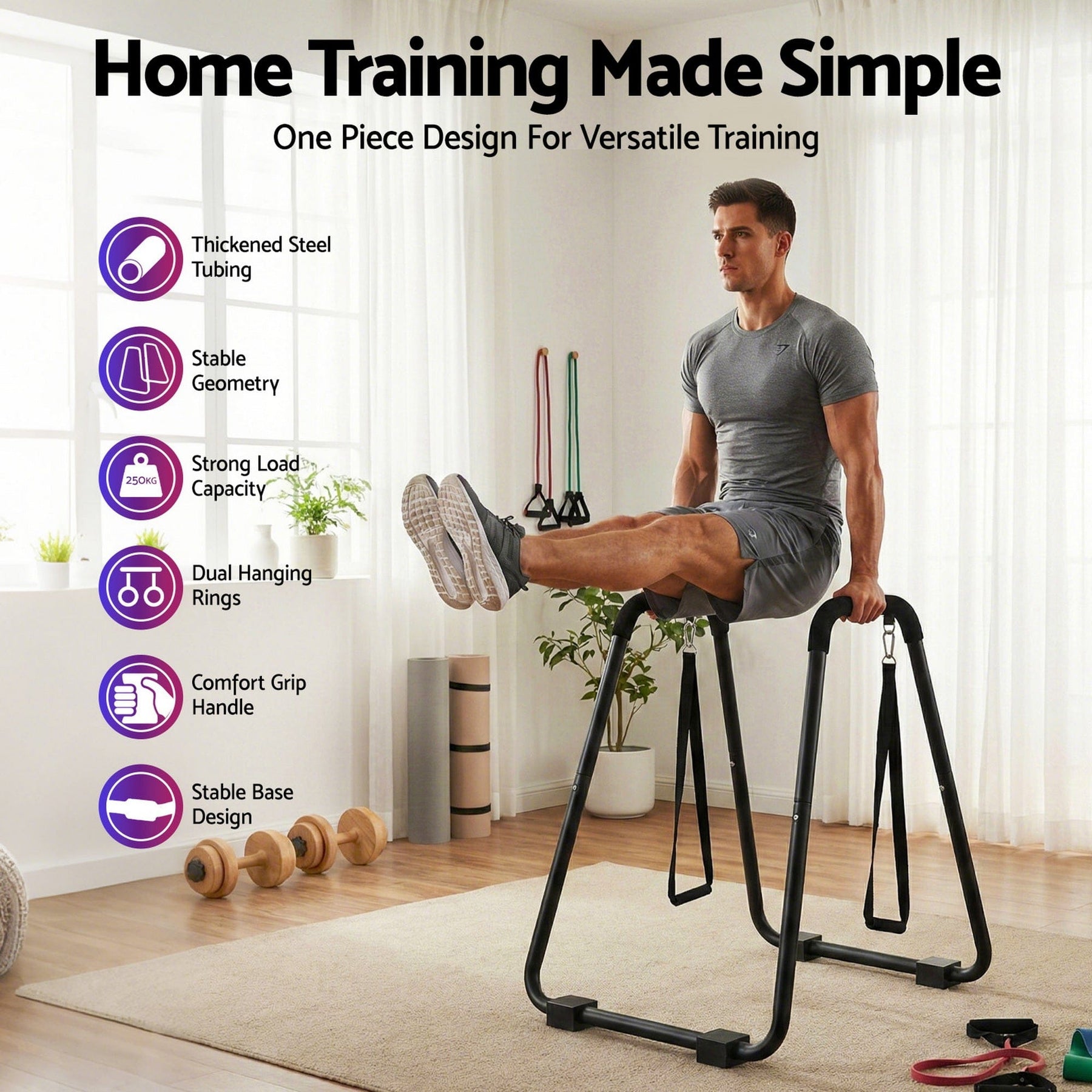 Everfit Dip Station Parallel Bars Heavy Duty Home Gym Stand Calisthenics Black - SportZone.co.nz