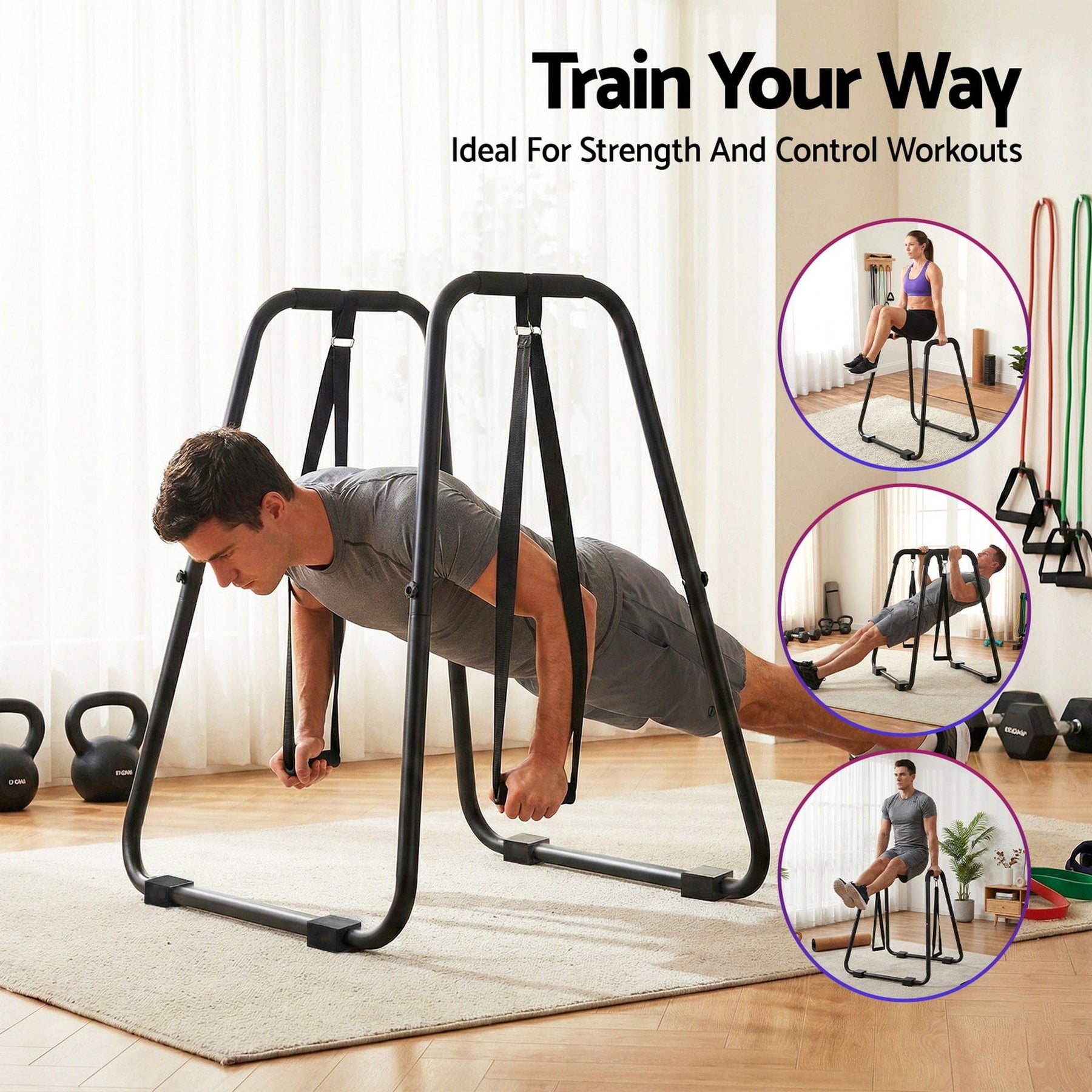 Everfit Dip Station Parallel Bars Heavy Duty Home Gym Stand Calisthenics Black - SportZone.co.nz