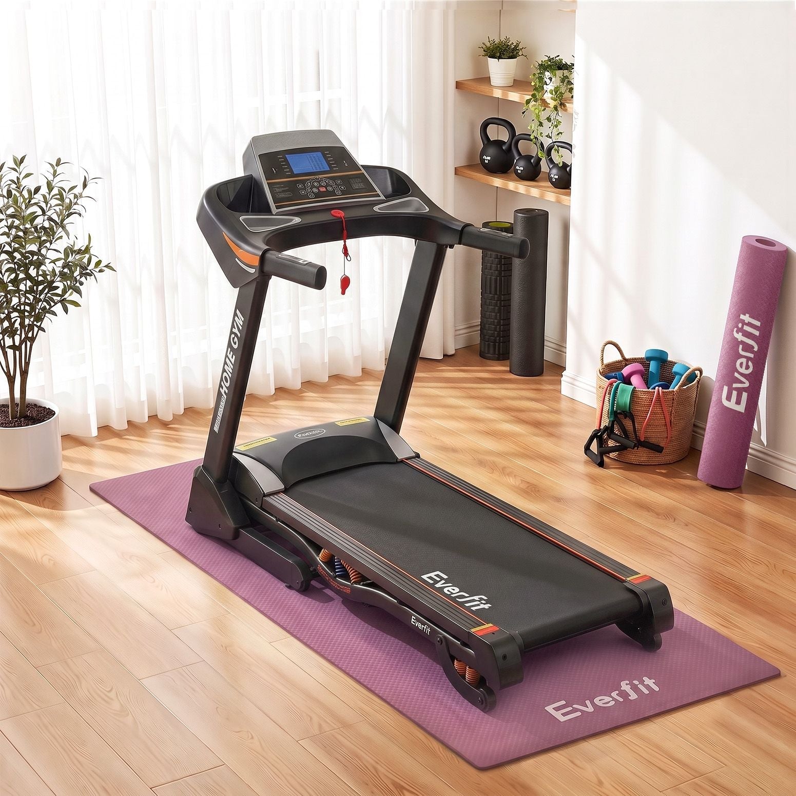 Everfit Exercise Equipment Mat 2M Treadmill Floor Rug Home Gym Fitness Purple - SportZone.co.nz