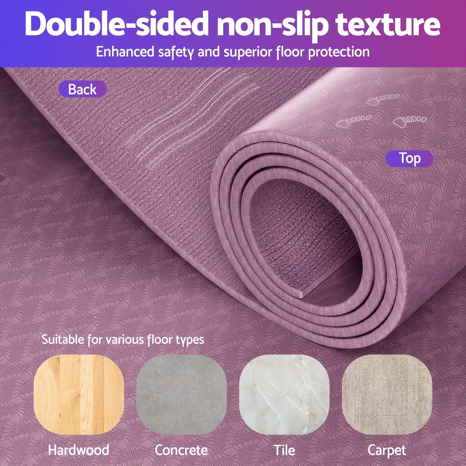 Everfit Exercise Equipment Mat 2M Treadmill Floor Rug Home Gym Fitness Purple - SportZone.co.nz