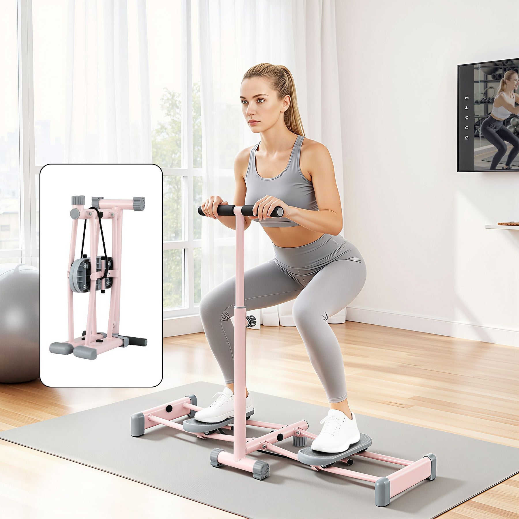 Everfit Foldable Ski Exercise Machine Leg Thigh Trainer Home Fitness Cardio Pink - SportZone.co.nz