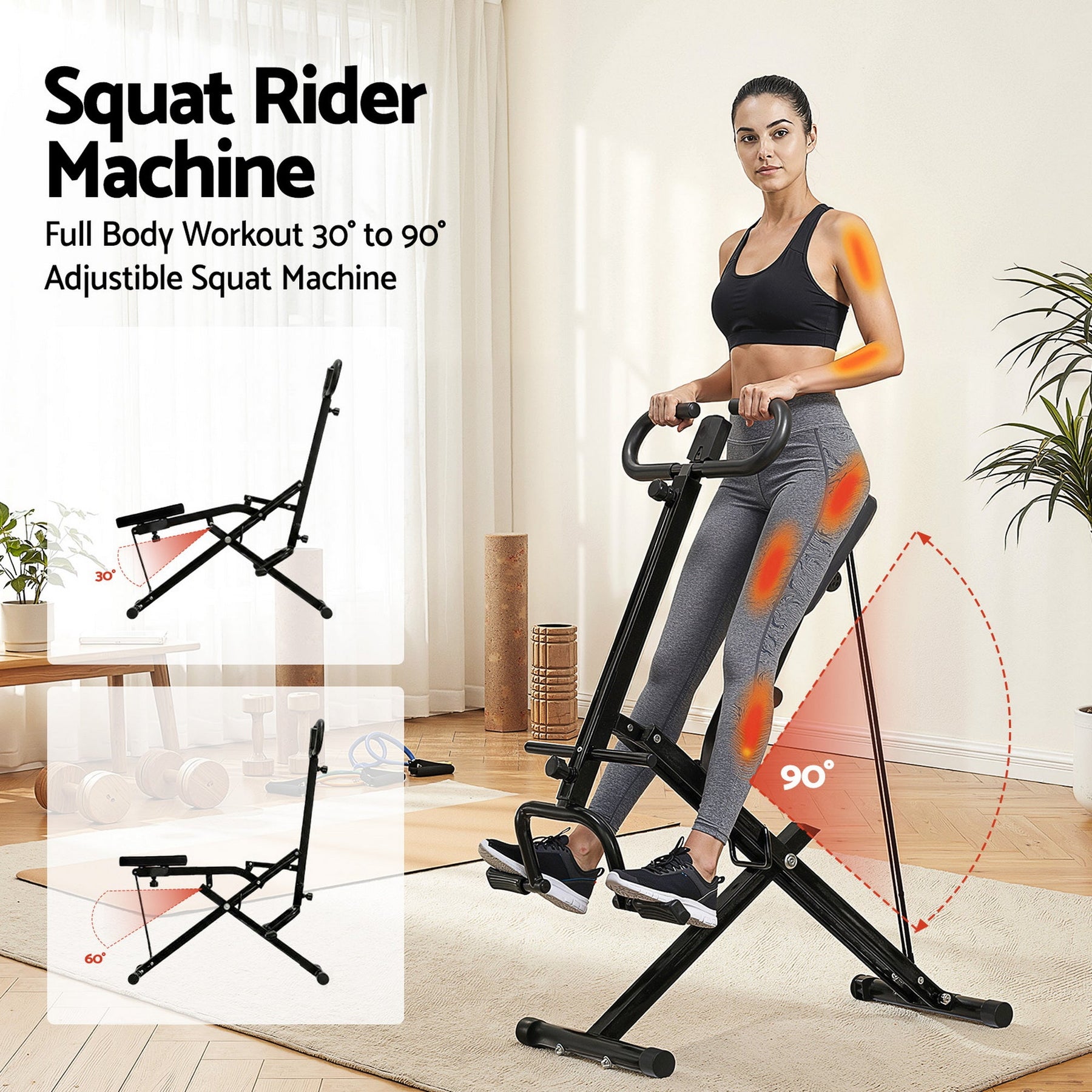 Everfit Foldable Squat Machine Deep Squat Rowing Machine 5 Adjustable Seat Home Gym - SportZone.co.nz