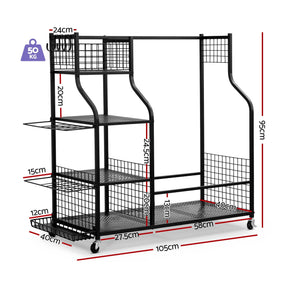 Everfit Golf Bag Storage Golf Storage Garage Organizer with Wheels Black - SportZone.co.nz