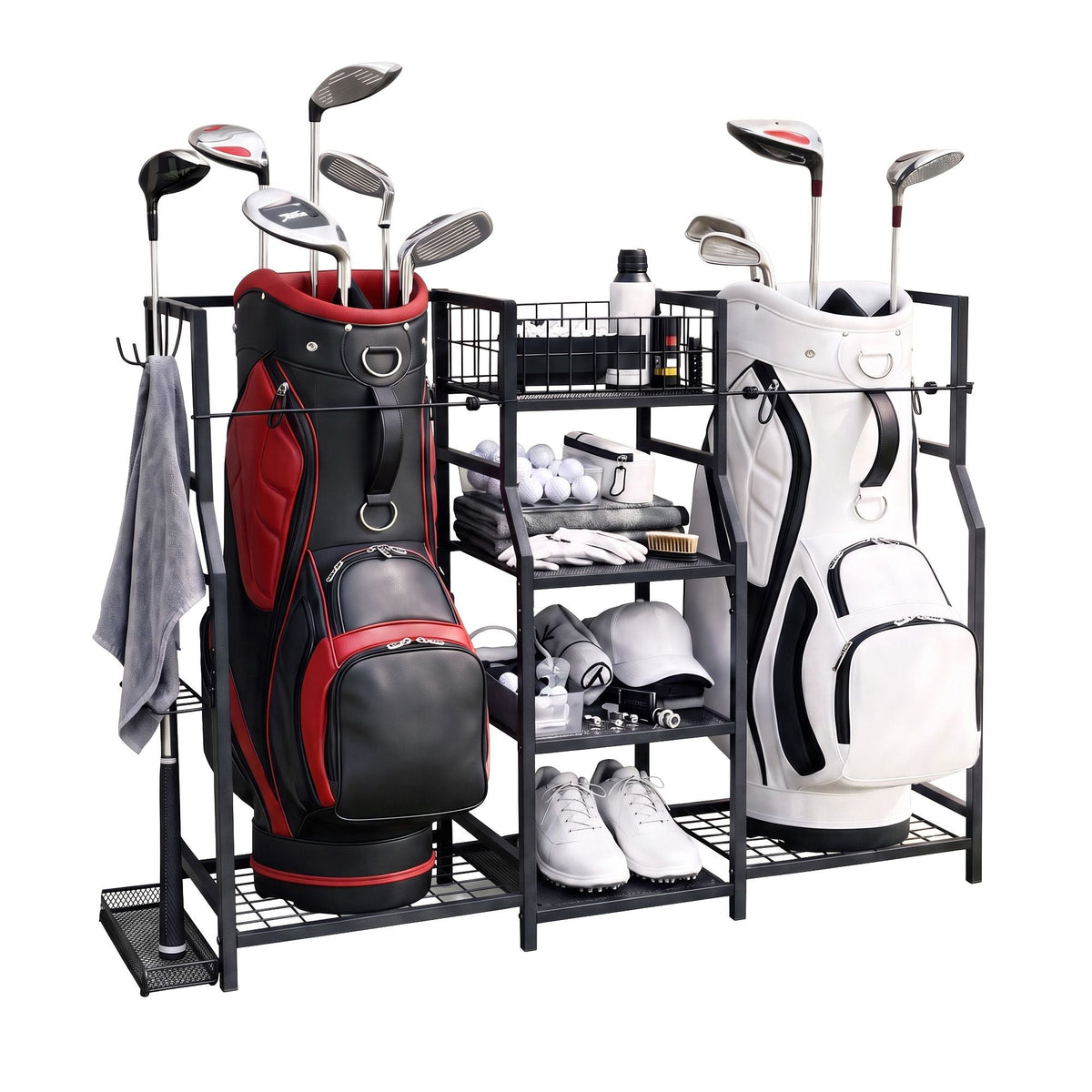 Everfit Golf Bag Storage Golfing Equipment Rack Holds 2 Bags 16 Clubs - SportZone.co.nz