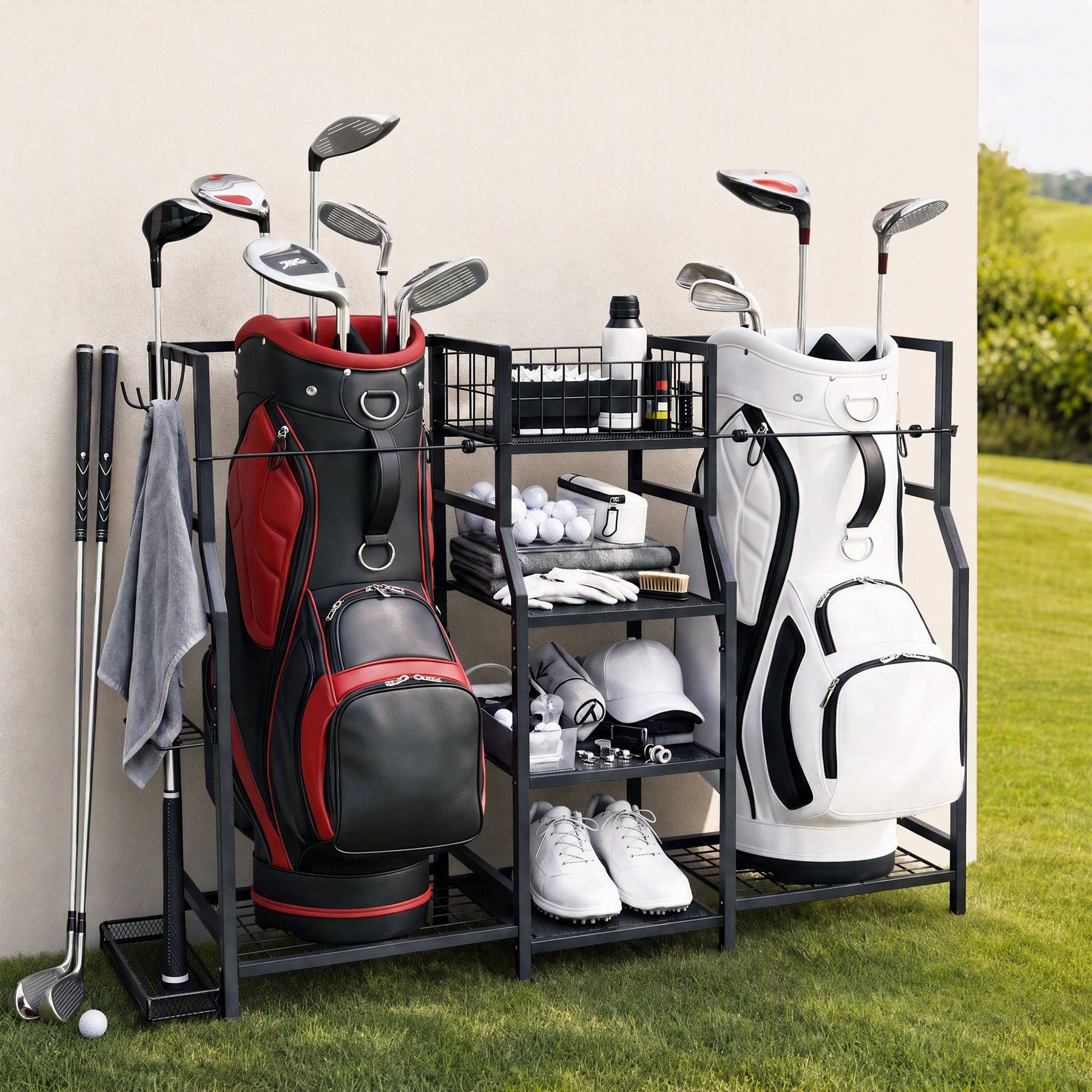 Everfit Golf Bag Storage Golfing Equipment Rack Holds 2 Bags 16 Clubs - SportZone.co.nz