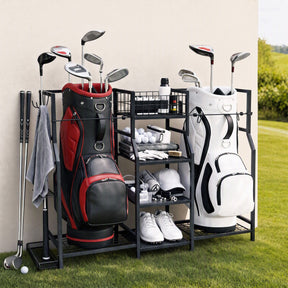 Everfit Golf Bag Storage Golfing Equipment Rack Holds 2 Bags 16 Clubs - SportZone.co.nz