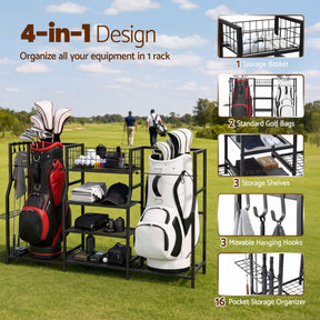 Everfit Golf Bag Storage Golfing Equipment Rack Holds 2 Bags 16 Clubs - SportZone.co.nz