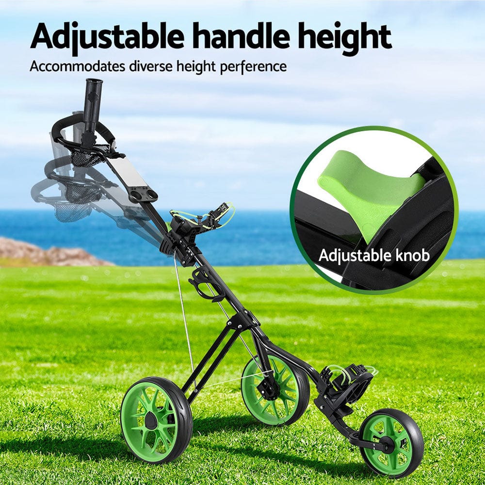 Everfit Golf Buggy Quick Folding Trolley Golf Cart 3 Wheels Height Adjustable - SportZone.co.nz