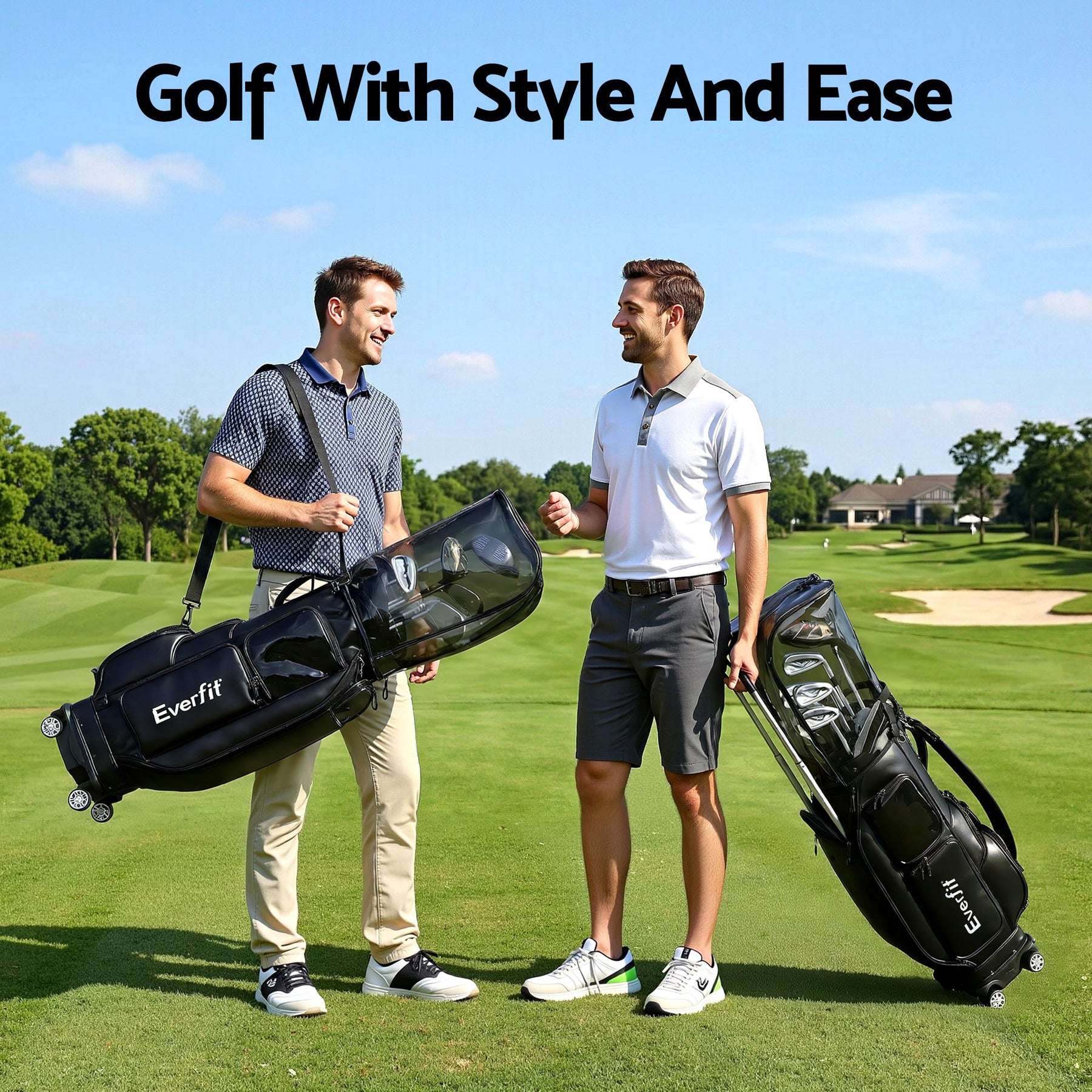 Everfit Golf Cart Bag Rolling Buggy Trolley Club Organiser Black - SportZone.co.nz