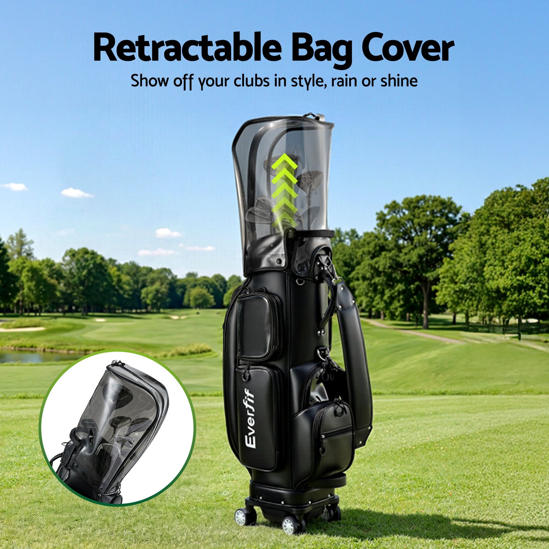 Everfit Golf Cart Bag Rolling Buggy Trolley Club Organiser Black - SportZone.co.nz