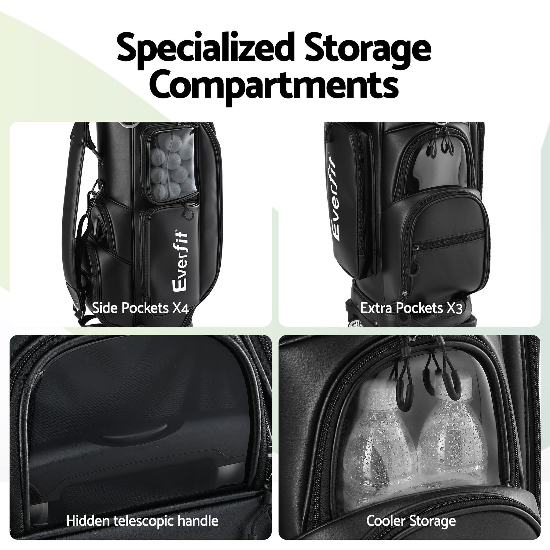 Everfit Golf Cart Bag Rolling Buggy Trolley Club Organiser Black - SportZone.co.nz