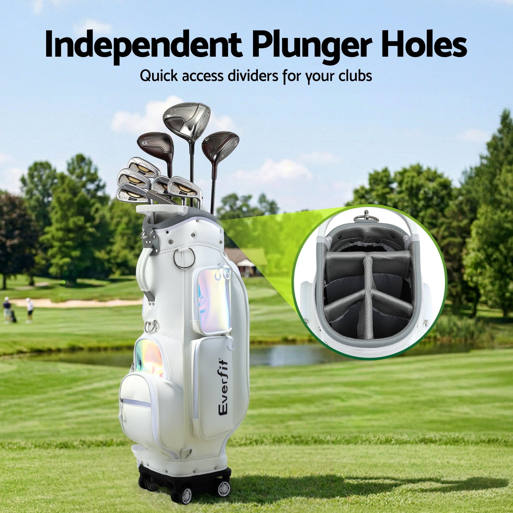 Everfit Golf Cart Bag Rolling Buggy Trolley Club Organiser White - SportZone.co.nz