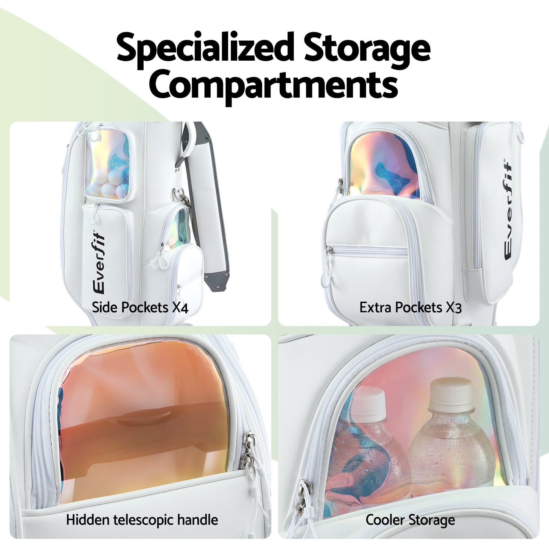 Everfit Golf Cart Bag Rolling Buggy Trolley Club Organiser White - SportZone.co.nz