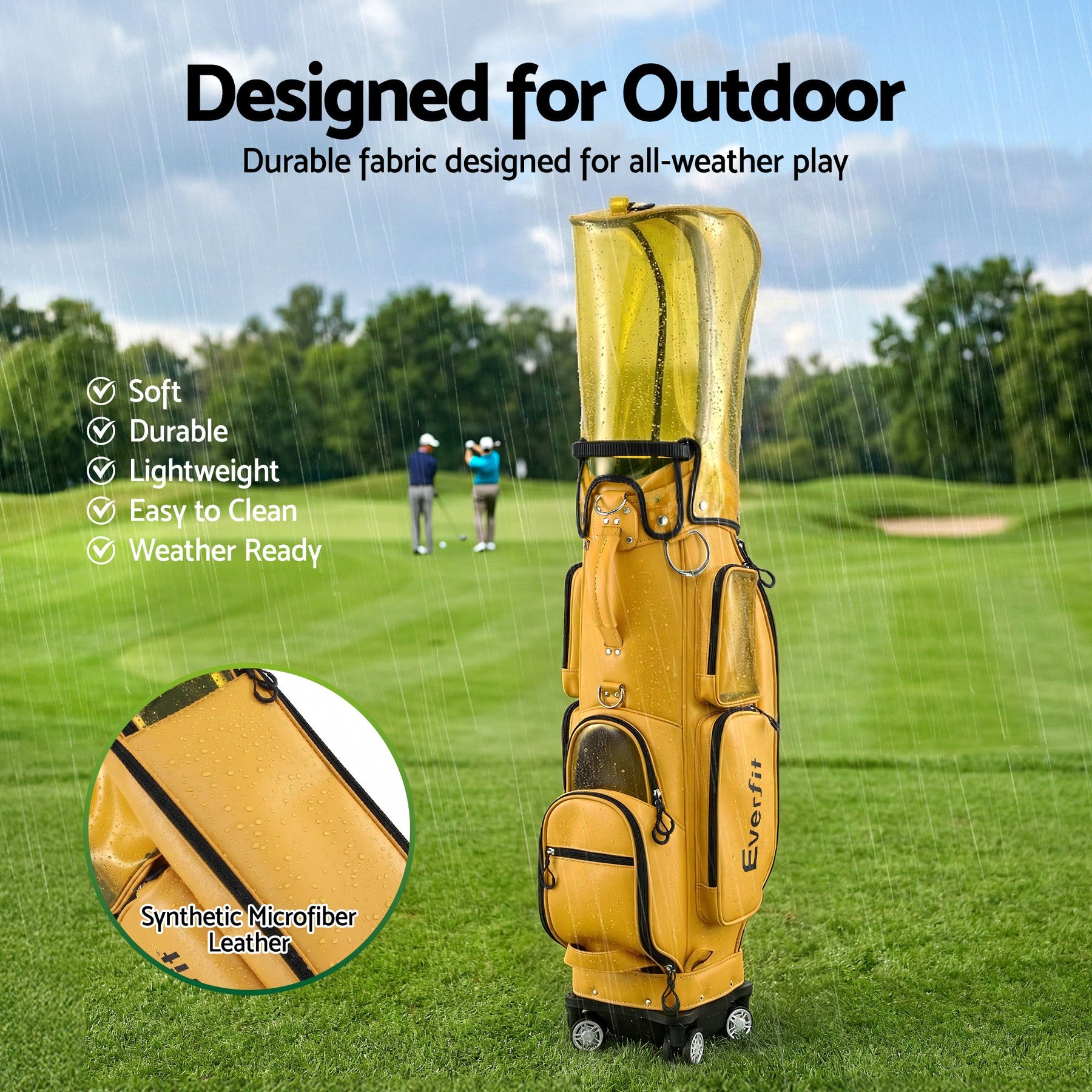 Everfit Golf Cart Bag Rolling Buggy Trolley Club Organiser Yellow - SportZone.co.nz