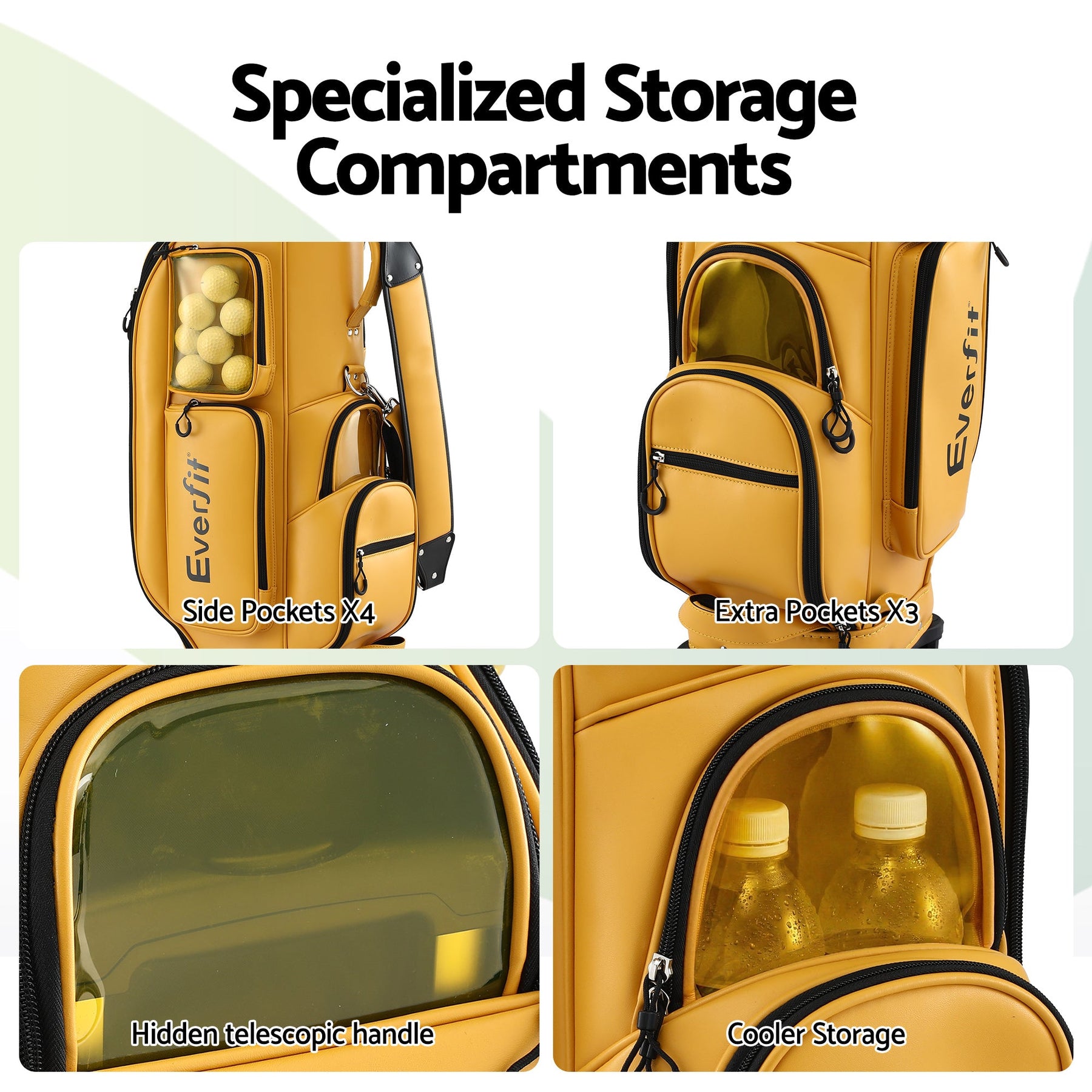 Everfit Golf Cart Bag Rolling Buggy Trolley Club Organiser Yellow - SportZone.co.nz