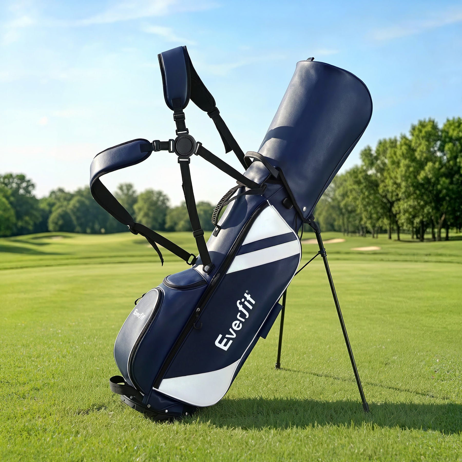 Everfit Golf Stand Bag Lightweight Carry Bag Dual Strap Club Divider Blue - SportZone.co.nz