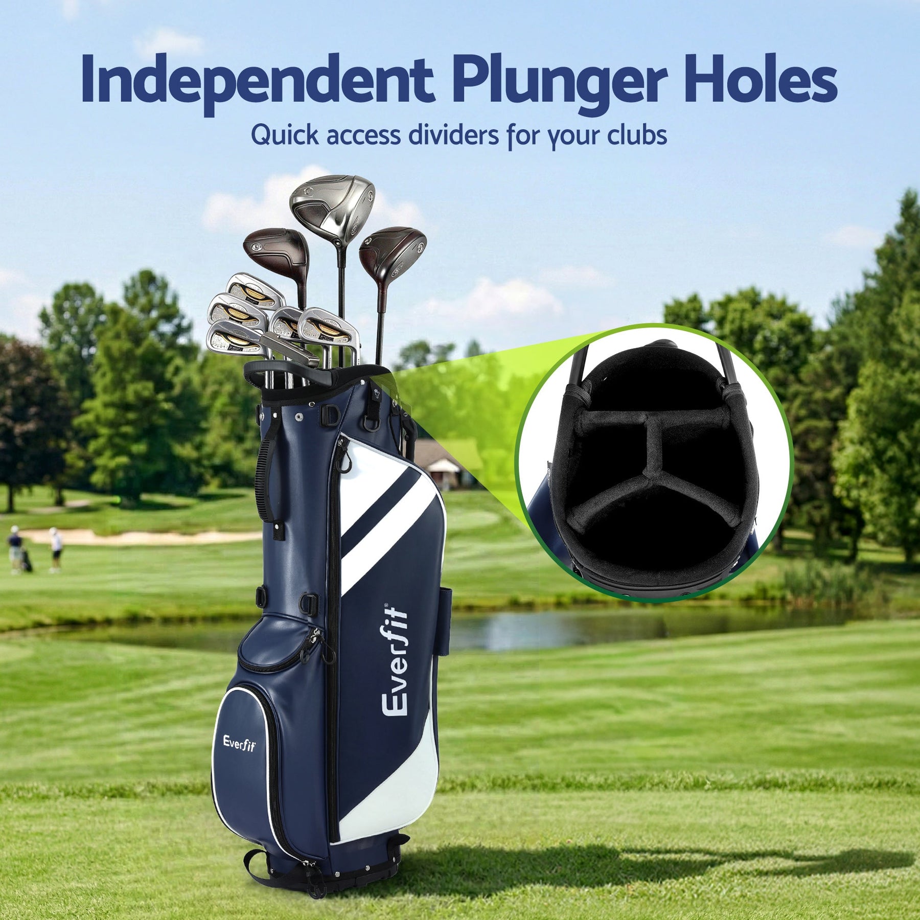 Everfit Golf Stand Bag Lightweight Carry Bag Dual Strap Club Divider Blue - SportZone.co.nz