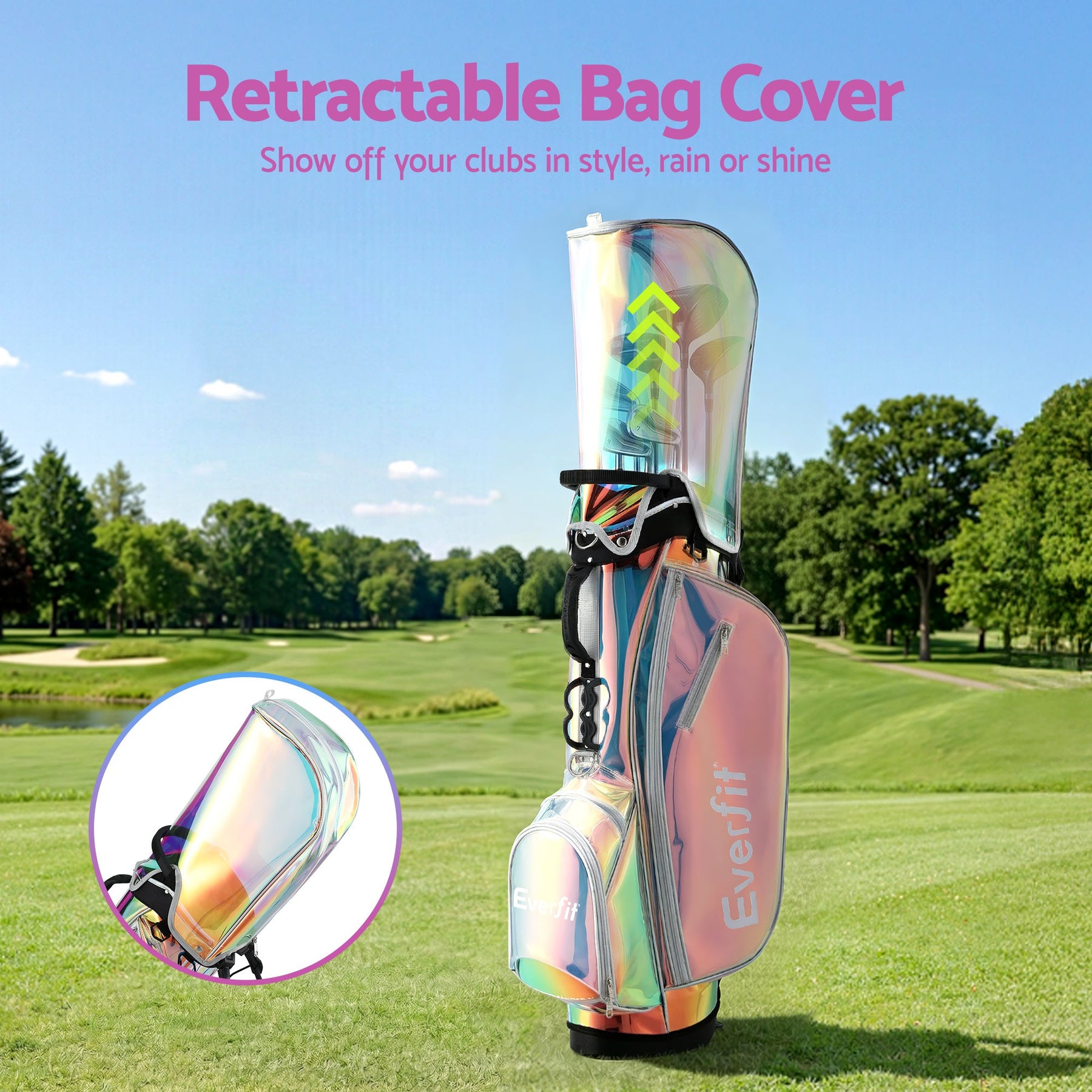 Everfit Golf Stand Bag Lightweight Carry Bag Dual Strap Club Divider Holographic - SportZone.co.nz