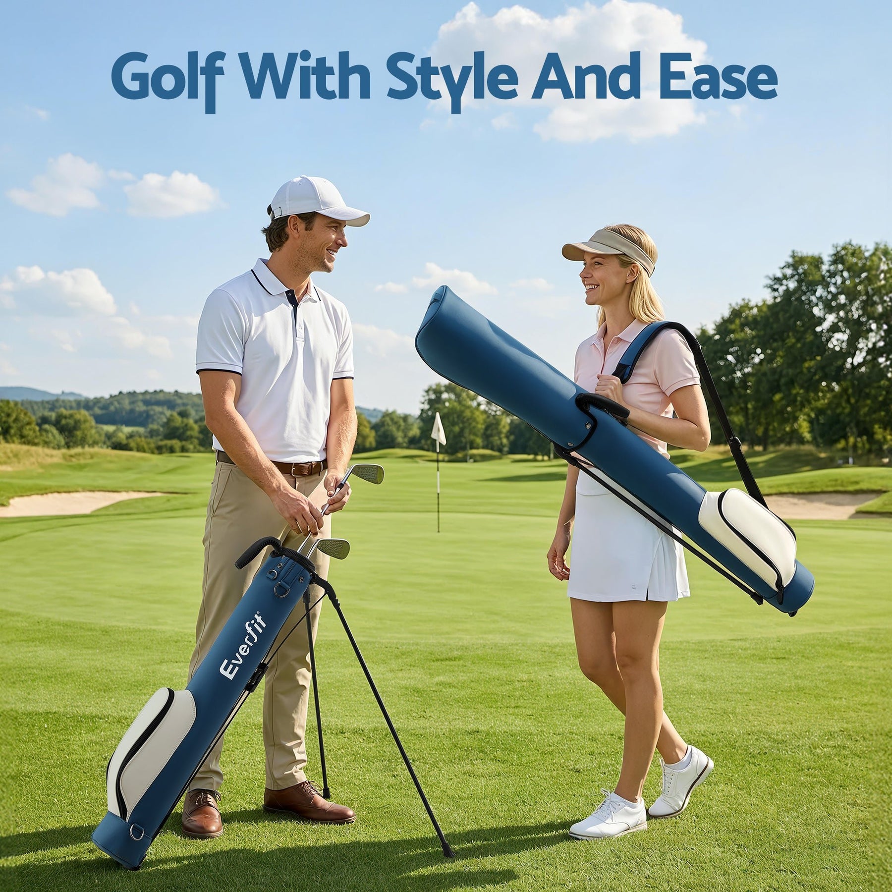 Everfit Golf Stand Bag Lightweight Sunday Pitch And Putt Bag Blue - SportZone.co.nz