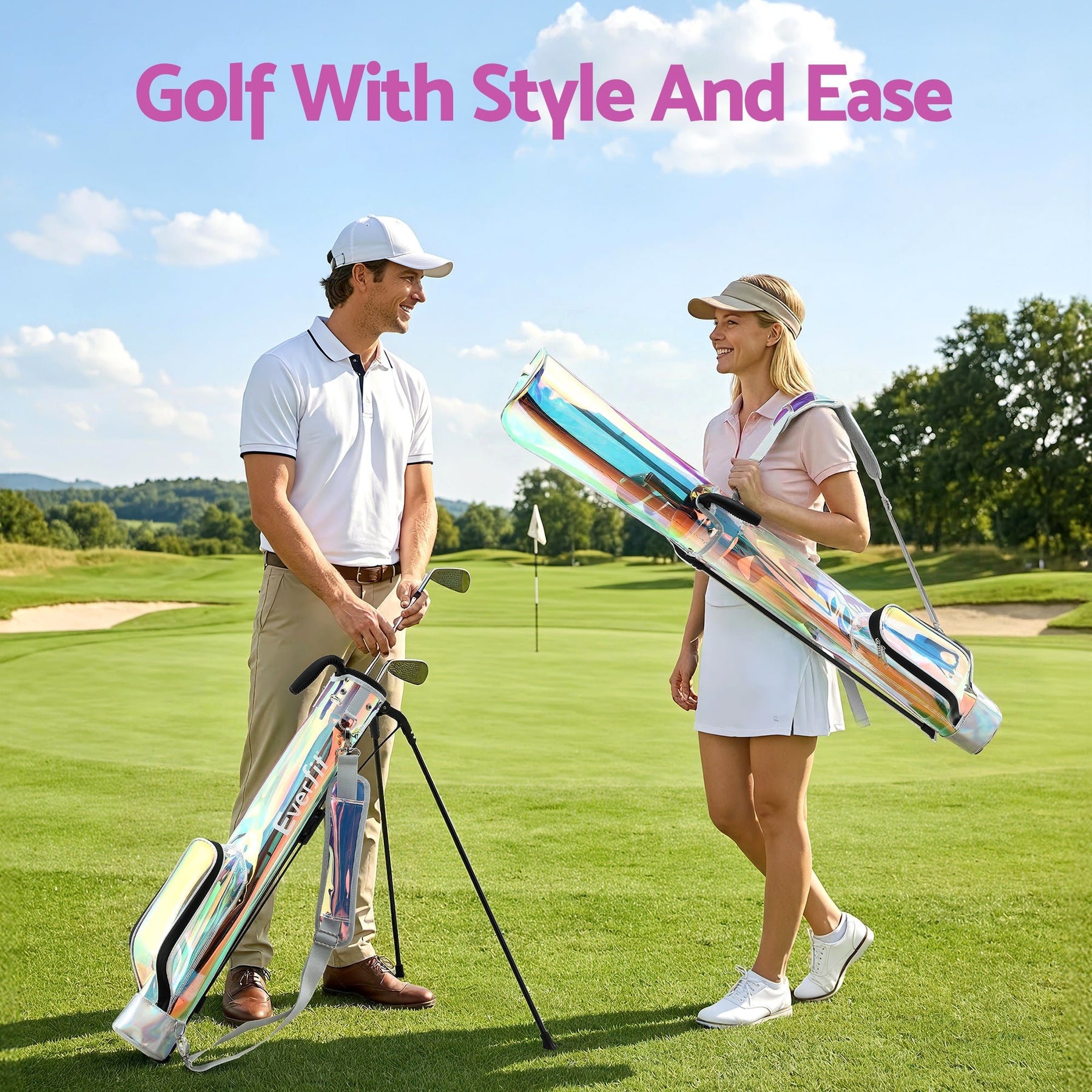 Everfit Golf Stand Bag Lightweight Sunday Pitch And Putt Bag Holographic - SportZone.co.nz
