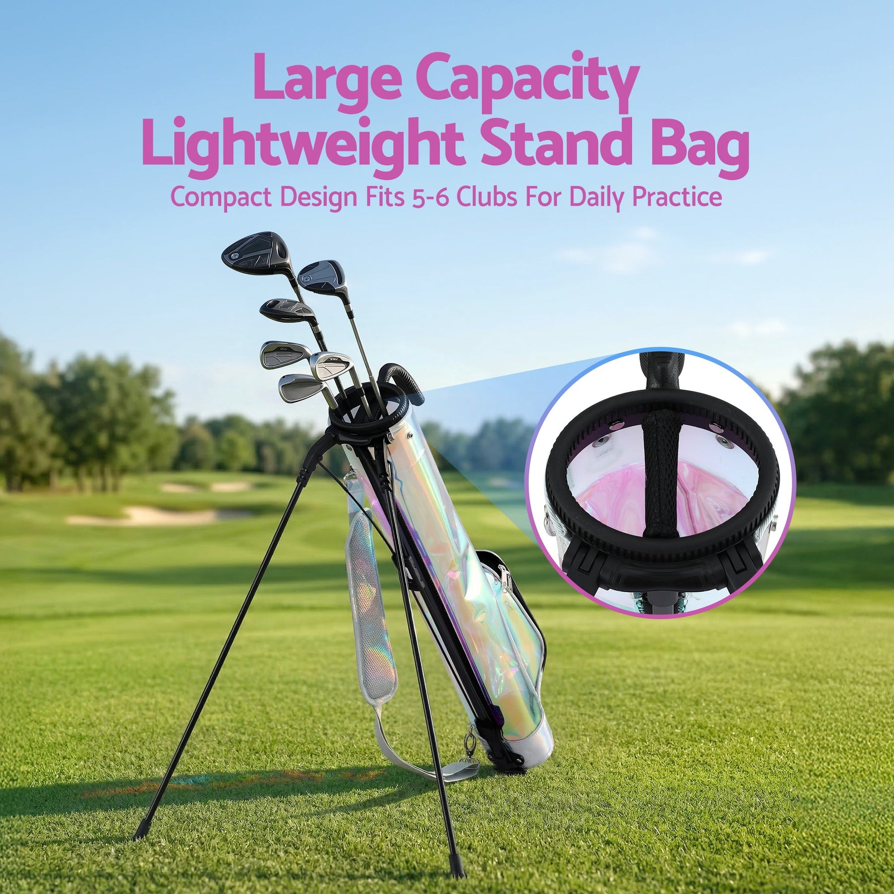 Everfit Golf Stand Bag Lightweight Sunday Pitch And Putt Bag Holographic - SportZone.co.nz