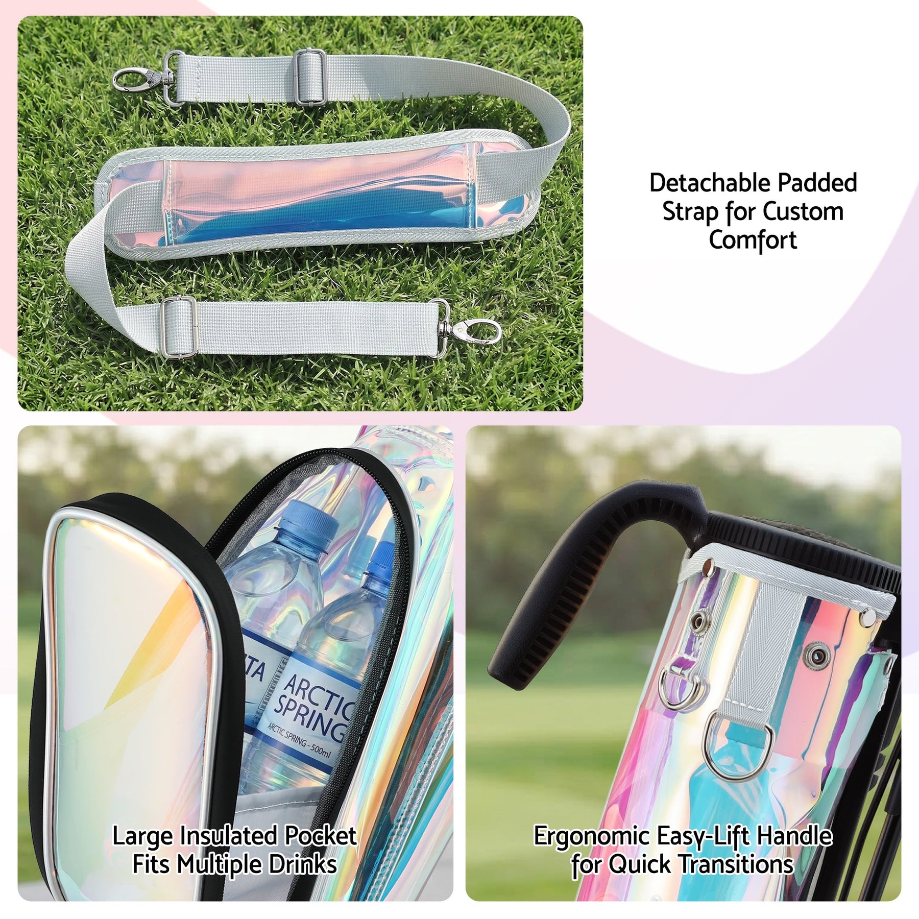 Everfit Golf Stand Bag Lightweight Sunday Pitch And Putt Bag Holographic - SportZone.co.nz