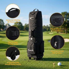 Everfit Golf Travel Bag Flight Cover Foldable Soft Case Wheels Black - SportZone.co.nz