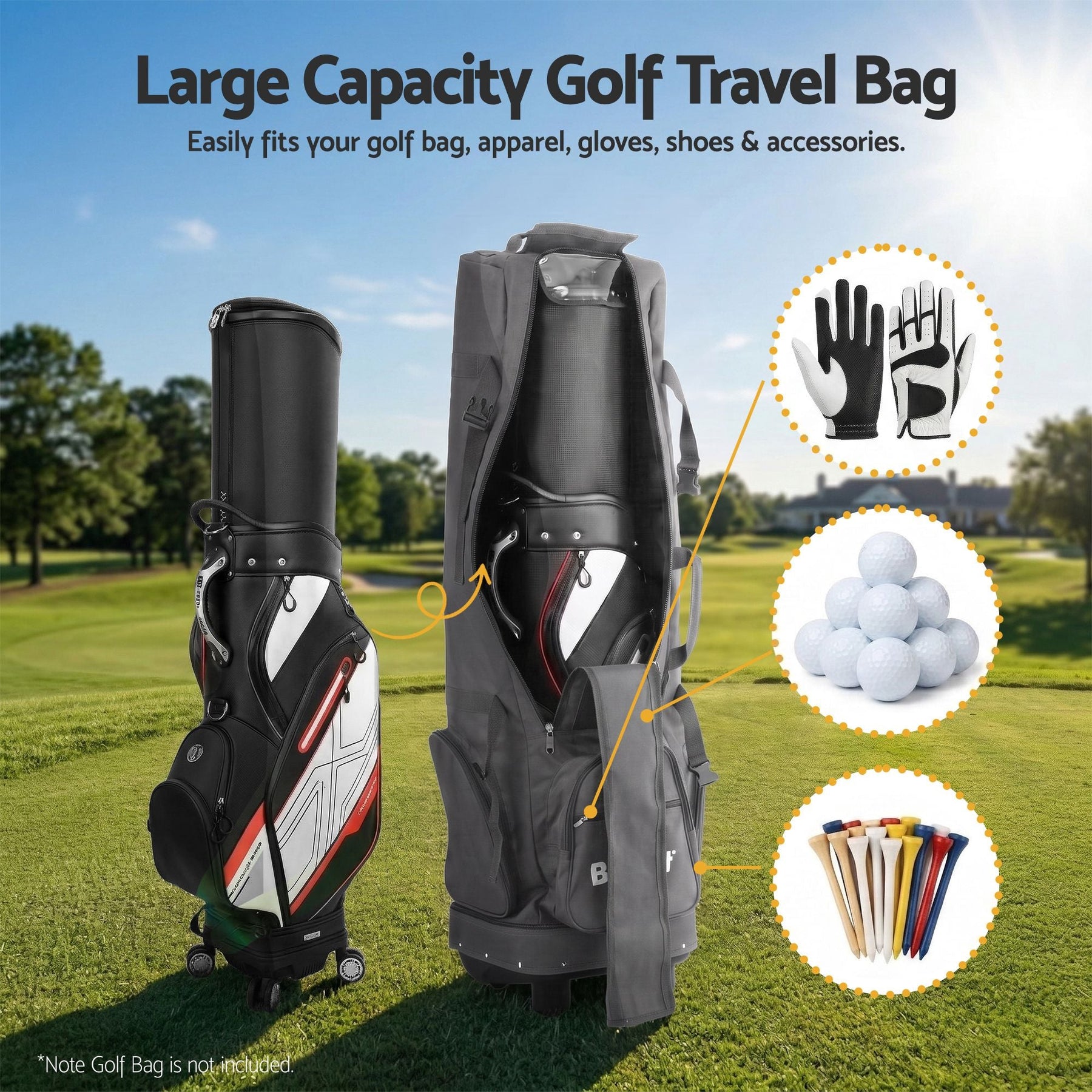 Everfit Golf Travel Bag Flight Cover Foldable Soft Case Wheels Grey - SportZone.co.nz