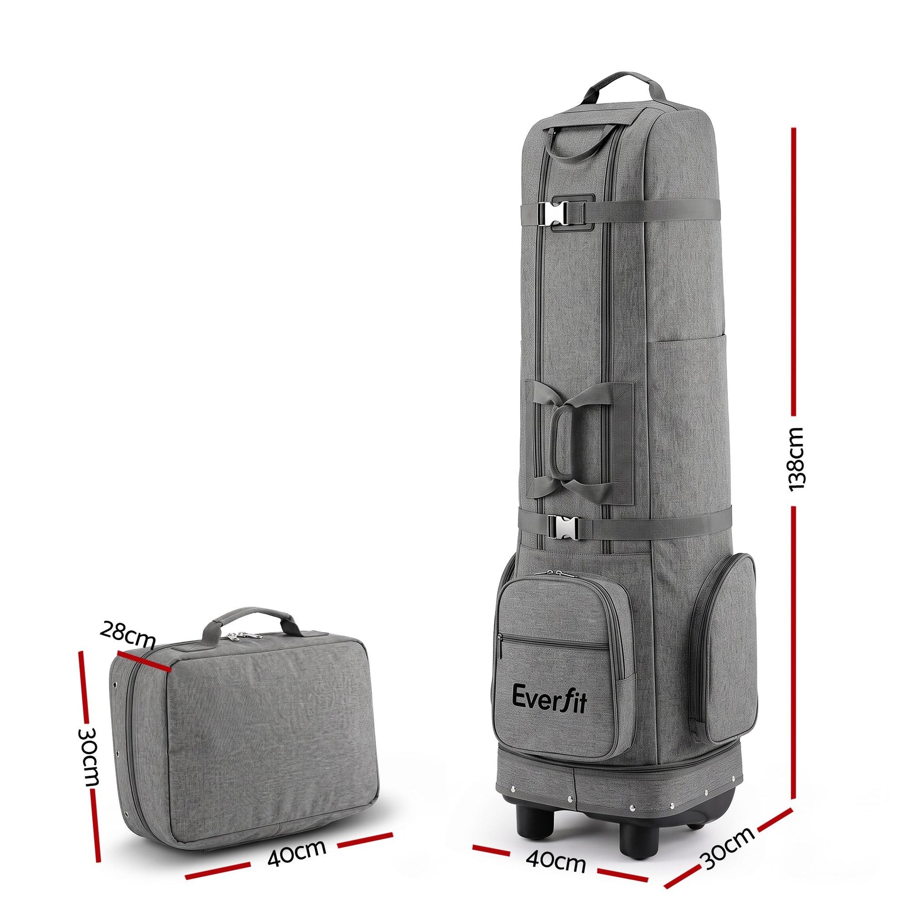 Everfit Golf Travel Bag Flight Cover Foldable Soft Case Wheels Grey - SportZone.co.nz
