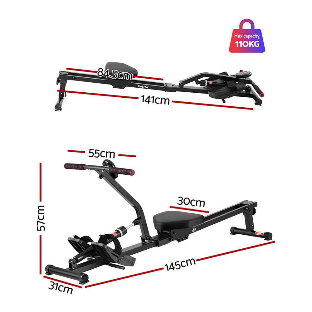 Everfit Hydraulic Rowing Machine Rower 12 Levels Resistance Exercise Fitness Gym Cardio - SportZone.co.nz