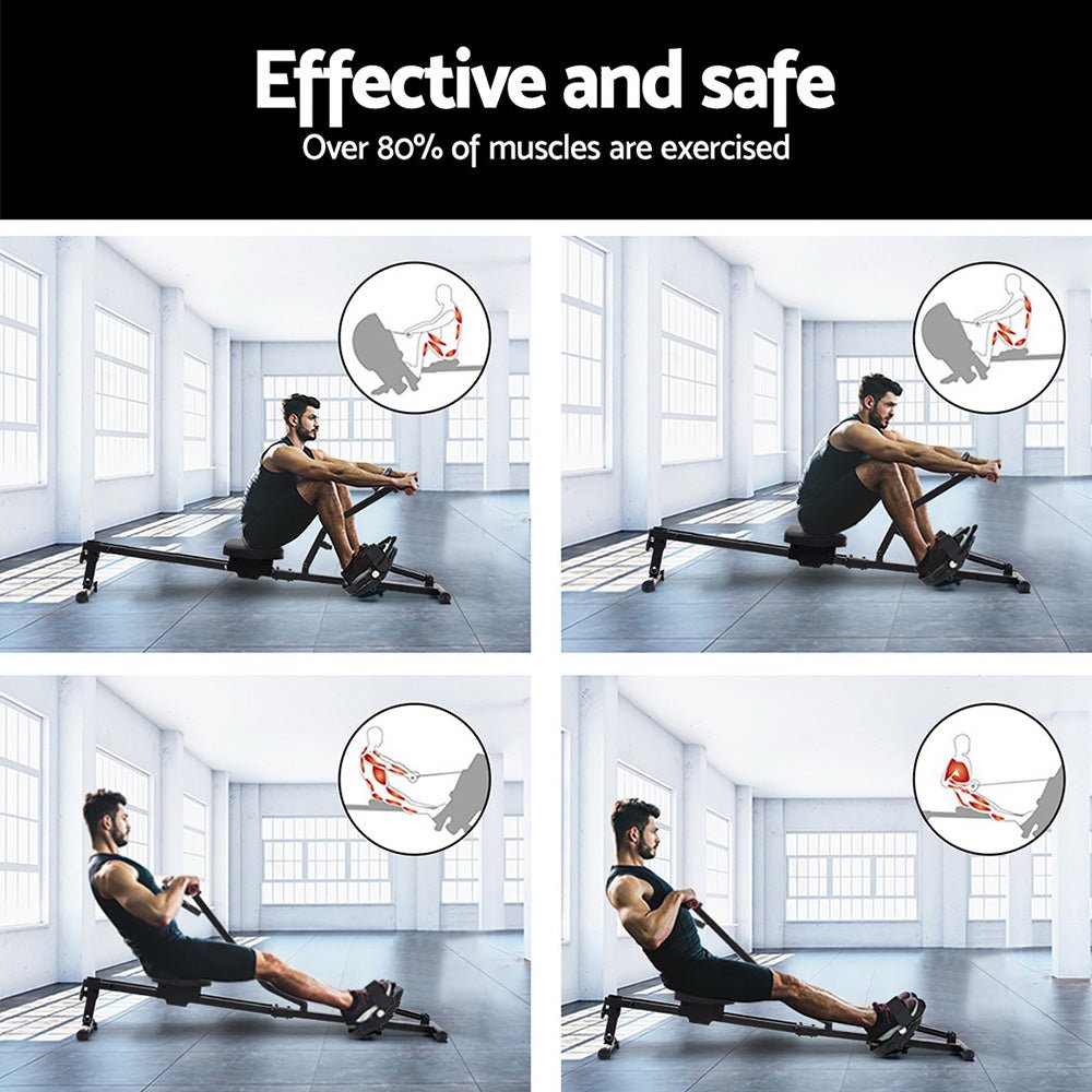 Everfit Hydraulic Rowing Machine Rower 12 Levels Resistance Exercise Fitness Gym Cardio - SportZone.co.nz
