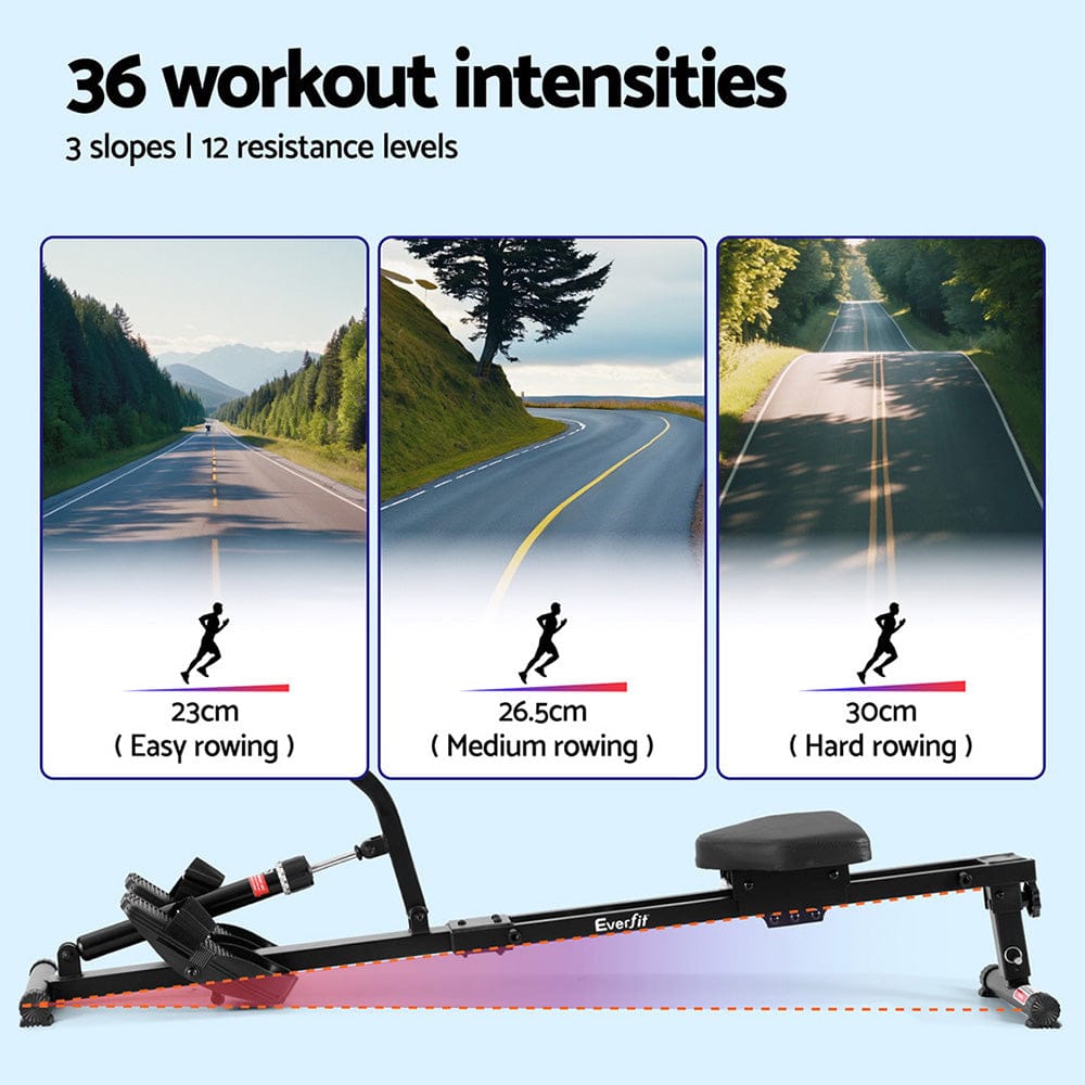 Everfit Hydraulic Rowing Machine Rower 12 Levels Resistance Exercise Fitness Gym Cardio - SportZone.co.nz