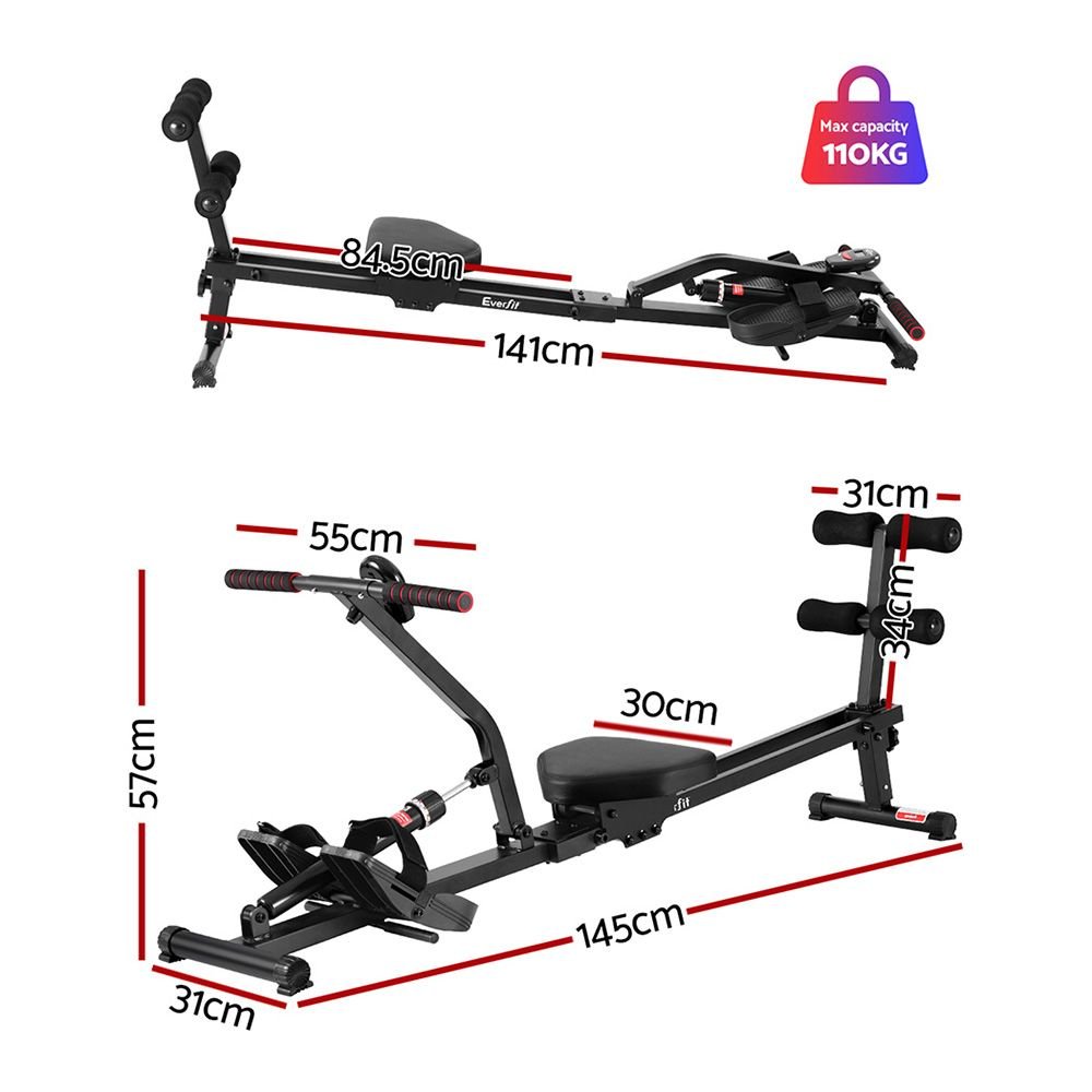 Everfit Hydraulic Rowing Machine Rower 12 Levels Resistance Exercise Fitness Gym Cardio - SportZone.co.nz