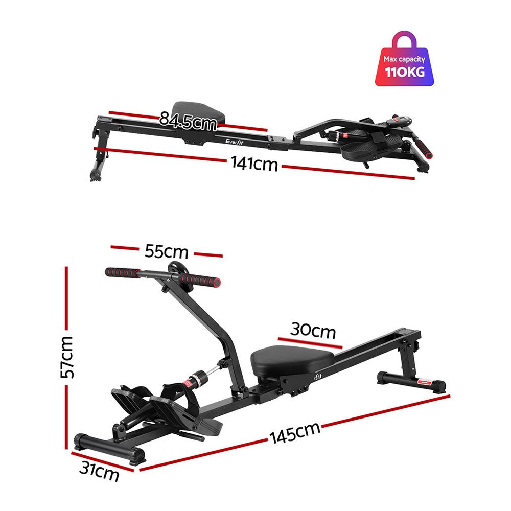 Everfit Hydraulic Rowing Machine Rower 12 Levels Resistance Exercise Fitness Gym Cardio - SportZone.co.nz