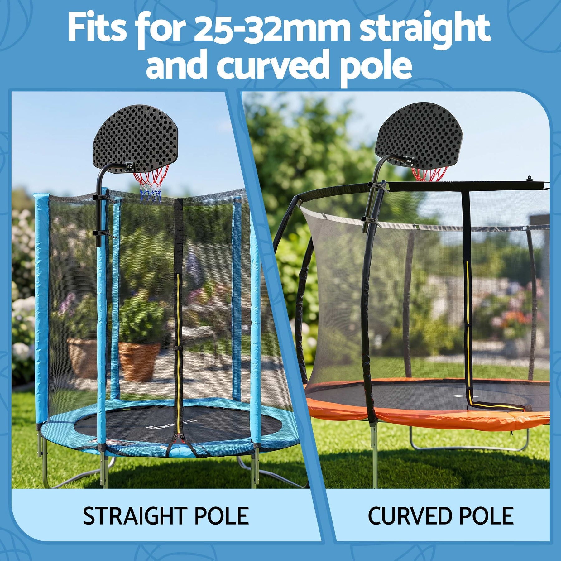 Everfit Kids Basketball Hoop with Ball and Pump Fit for Trampoline 25mm-32mm Poles Black - SportZone.co.nz