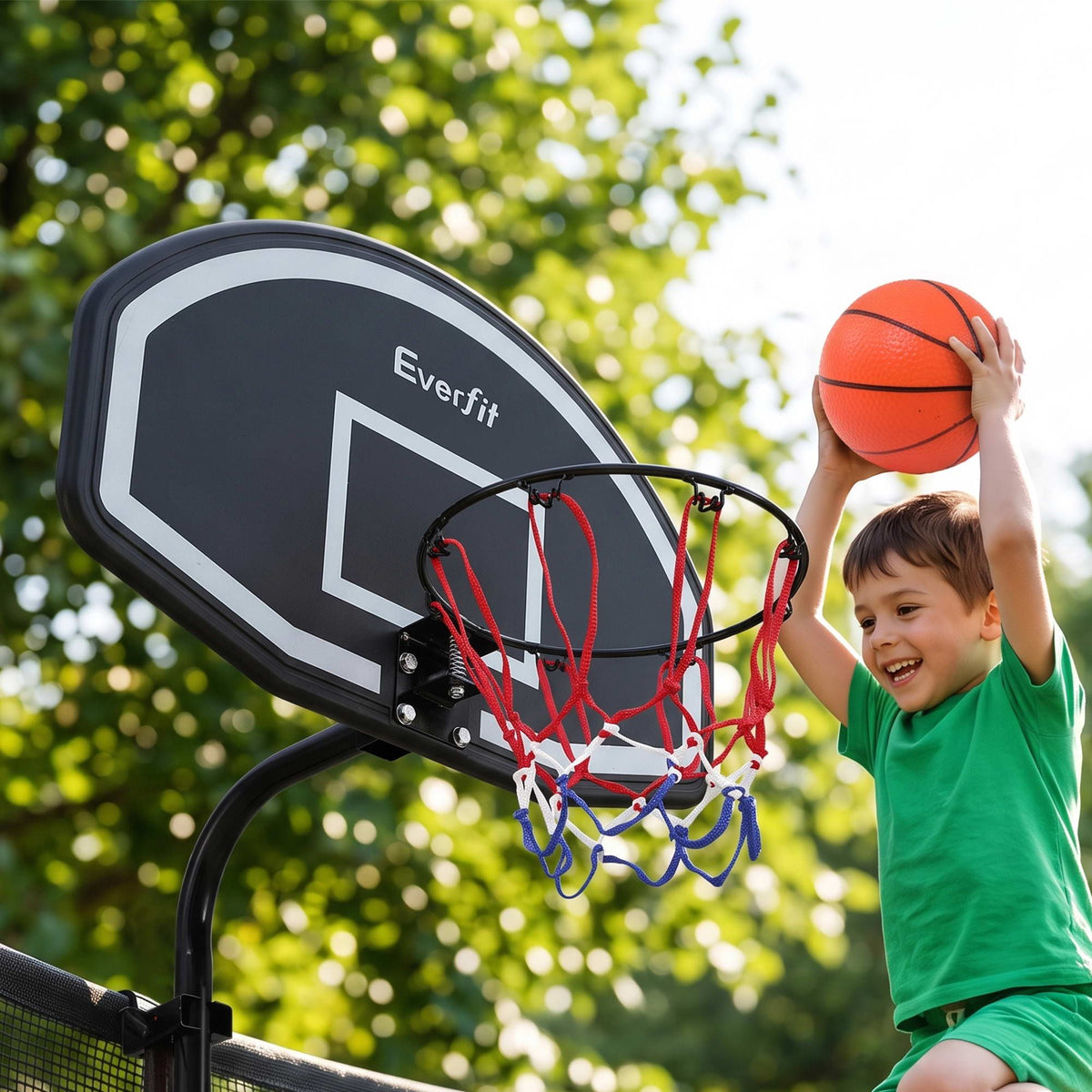 Everfit Kids Basketball Hoop with Ball and Pump Fit for Trampoline 25mm-32mm Poles Black - SportZone.co.nz