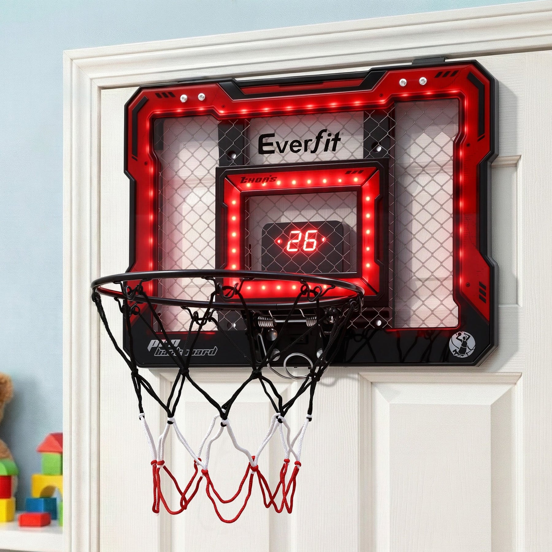 Everfit Mini Basketball Hoop Over Door Indoor LED Scoreboard Kids Set 40x30cm - SportZone.co.nz