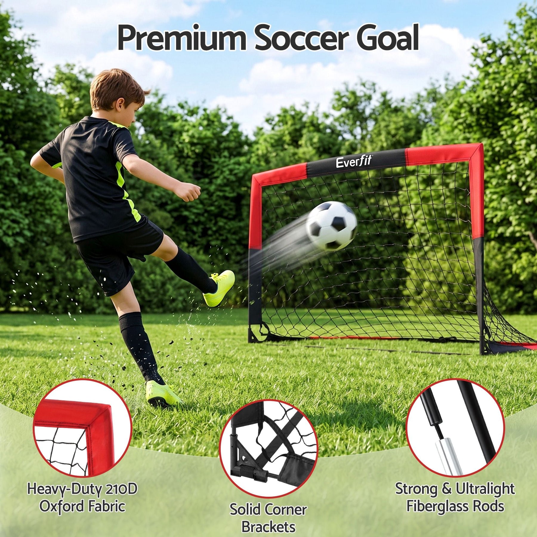 Everfit Pop Up Soccer Goal Nets Heavy Duty Portable Kids Training Set 2 Pcs Red - SportZone.co.nz
