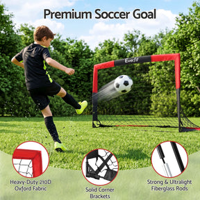 Everfit Pop Up Soccer Goal Nets Heavy Duty Portable Kids Training Set 2 Pcs Red - SportZone.co.nz