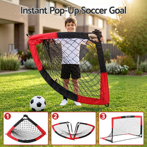 Everfit Pop Up Soccer Goal Nets Heavy Duty Portable Kids Training Set 2 Pcs Red - SportZone.co.nz