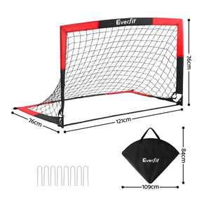 Everfit Pop Up Soccer Goal Nets Heavy Duty Portable Kids Training Set 2 Pcs Red - SportZone.co.nz