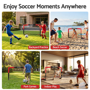 Everfit Pop Up Soccer Goal Nets Heavy Duty Portable Kids Training Set 2 Pcs Red - SportZone.co.nz